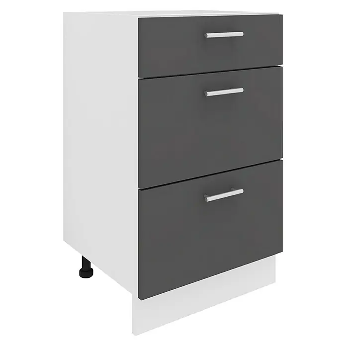 VCM Esilo Unterschrank Typ 3 - 46 x 50 x 82 cm, Anthrazit - Ein moderner grauer Schubladenschrank mit drei Schubladen und schlichten, geraden Griffen. Passt gut in jedes moderne Büro.