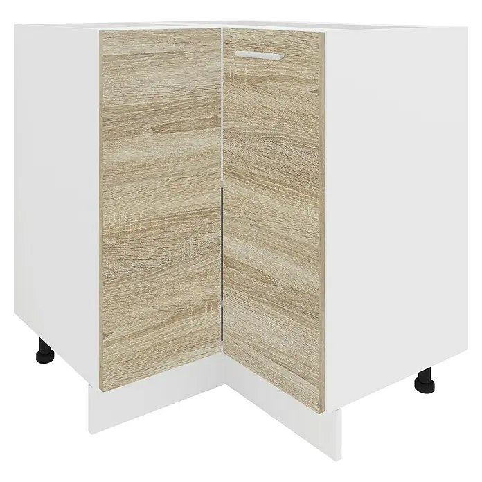 VCM Esilo Eck-Unterschrank - L x B x H: 76 x 76 x 82 cm, Sonoma-Eiche - Eckunterschrank mit zwei Türen in Holzoptik und weißen Seiten. Praktische Küchenlösung für Ecken.