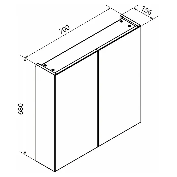 Fackelmann Compact Line Spiegelschrank - B x H: 70 cm x 68 mm, Sonoma Eiche - Abbildung eines Badezimmerschranks mit den Maßen 700x156x689 mm. Dieser Schrank bietet viel Stauraum für Ihr Badezimmer.