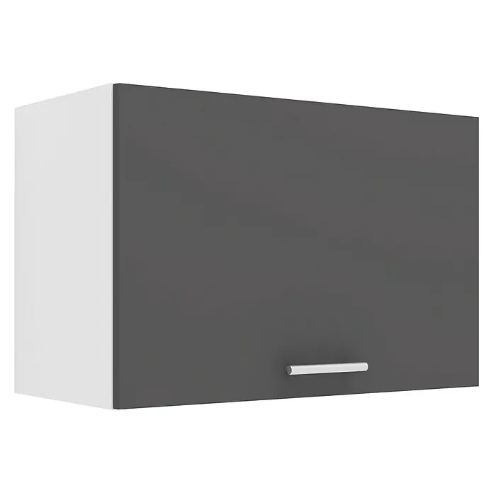 VCM Esilo Hängeschrank - 31 x 60 x 40 cm, Anthrazit - Eine Nahaufnahme eines modernen, zweifarbigen Küchenschranks mit einer schlichten, zylindrischen Griffleiste. Das graue Oberteil kontrastiert mit dem weißen Seitenteil.