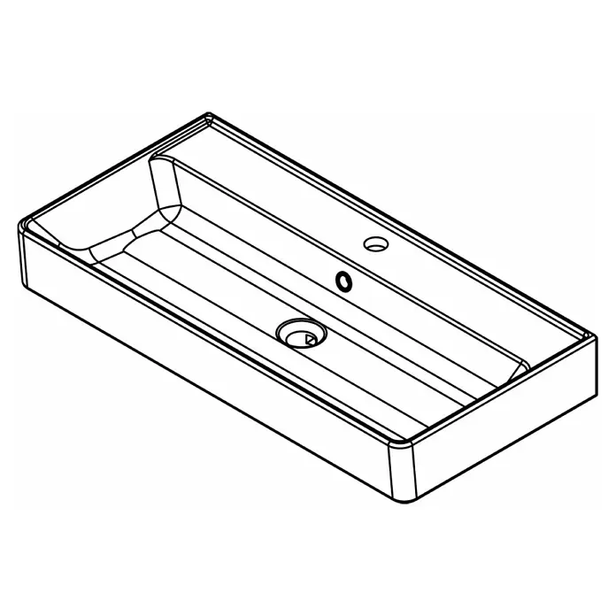 Fackelmann Aufsatzwaschbecken VAIDA - B x L: 81 x 41 cm, Keramik, Hahnloch: Mitte, Mit Überlauf, Weiß - Perspektivische Darstellung eines rechteckigen Waschbeckens in Schwarzweiß. Das Waschbecken hat eine moderne und minimalistische Form.
