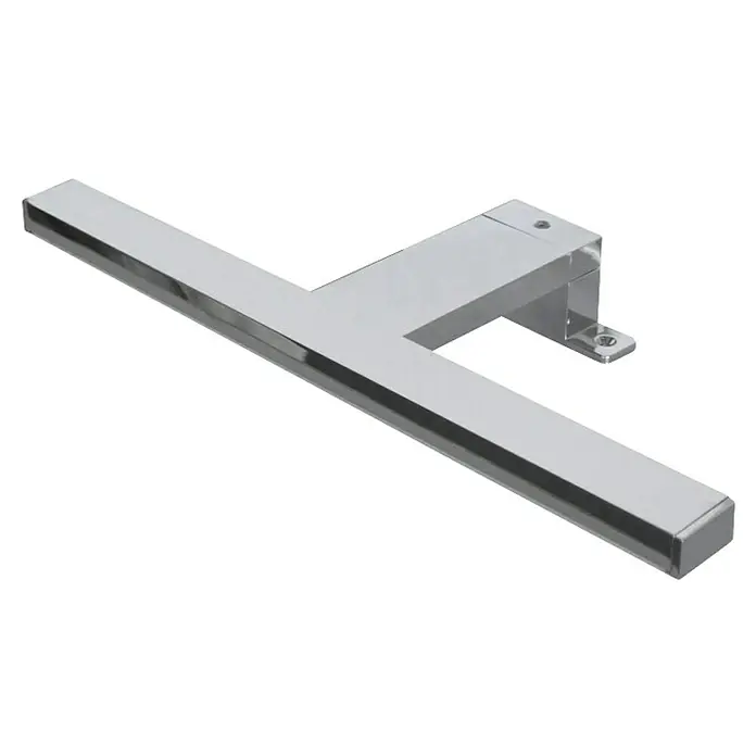 Fackelmann LED-Aufsatzleuchte - 5,6 W, B x L: 12,5 x 30,2 cm, Kaltweiß, Chrom - Ein glänzender, silberfarbener Türschließer mit einer rechteckigen Form und Montagehalterung. Ideal für moderne Türen.