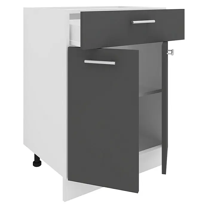 VCM Esilo Unterschrank Typ 4 - L x B x H: 46 x 60 x 82 cm, Anthrazit - Grauer und weißer Küchenunterschrank mit Schublade und Schranktür bietet Stauraum für Küchenutensilien.