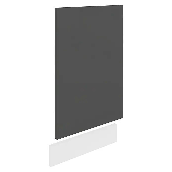 VCM Esilo Geschirrspülerfront - L x B x H: 2 x 45 x 67 cm, Anthrazit - Ein graues, rechteckiges Paneel, das auf einer weißen Oberfläche steht, bietet eine schlichte und moderne Ästhetik.