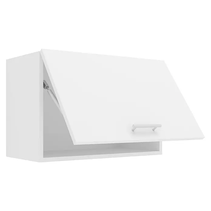 VCM Esilo Hängeschrank - 31 x 60 x 40 cm, Weiß - Nahaufnahme eines weißen Hängeschranks mit geöffneter Tür, der ein schlankes und modernes Design für die Küche zeigt.