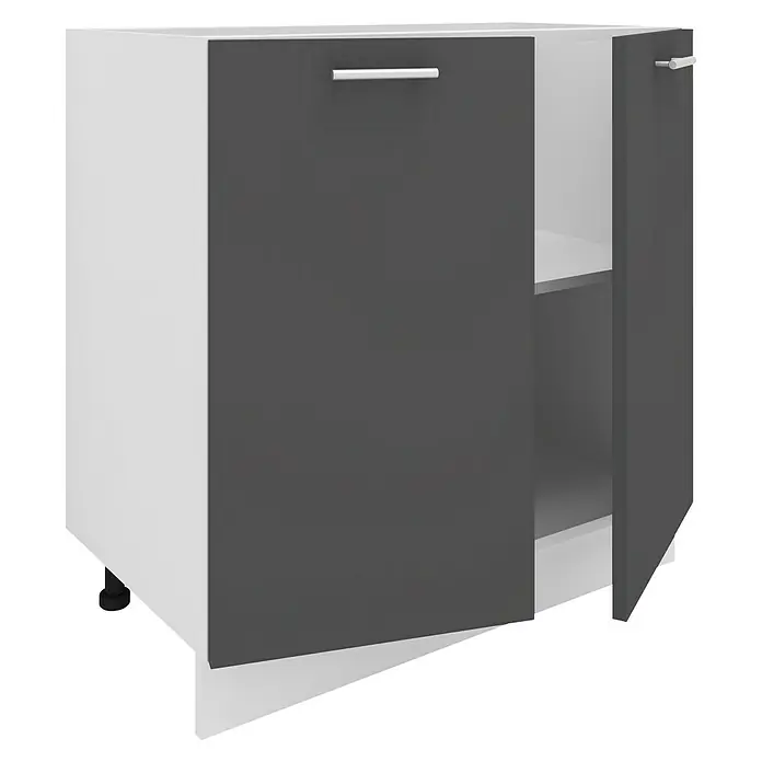VCM Esilo Küchen-Unterschrank Typ 1 - B x T x H: 80 x 46 x 82 cm, Anthrazit - Ein grauer und weißer Wandschrank mit zwei Türen, von denen eine geöffnet ist, um eine Inneneinrichtung zu zeigen.