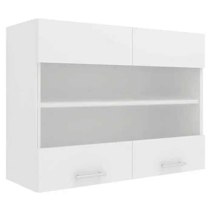 VCM Esilo Glas-Hängeschrank - 31 x 80 x 60 cm, Weiß - Schicker weißer Hängeschrank mit zwei Türen, Glasvitrinen und Griffen für eine moderne Kücheneinrichtung. Praktisch und stilvoll.