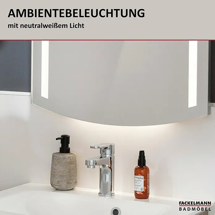 Fackelmann B.style LED-Lichtspiegel - B x H: 80 x 80 cm, Einfacher Anschluss über Schraubklemme, Oval - Ambientebeleuchtung mit neutralweißem Licht für ein modernes Badezimmer. Der Spiegelschrank sorgt für eine angenehme Atmosphäre.