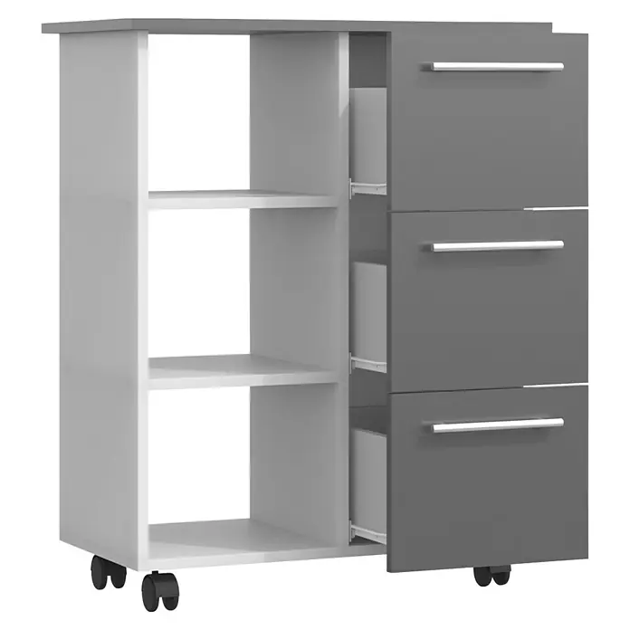 VCM Esilo Servierwagen - L x B x H: 38 x 68 x 85 cm, Anthrazit - Grau-weißer Servierwagen mit Schubladen und Regalen. Dieser Servierwagen bietet sowohl Stauraum als auch eine Ablagefläche für Küche oder Esszimmer.