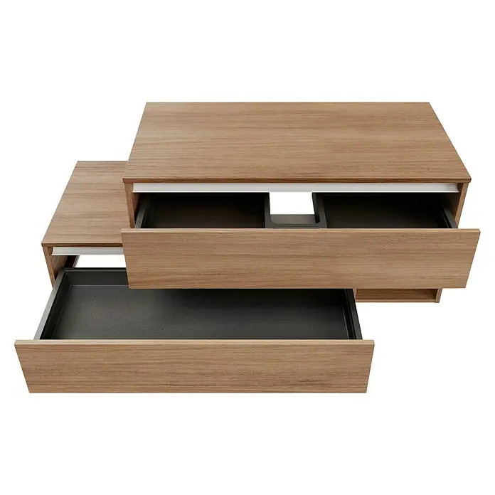 Fackelmann Vita Waschtischunterschrank - B x T x H: 128,7 x 46,5 x 51,6 cm, Summer Oak, Farbe Griff: Weiß, Offenes Fach rechts - Aufnahme von Holzschubladen mit offenem Design und viel Stauraum, ideal für eine moderne Einrichtung.