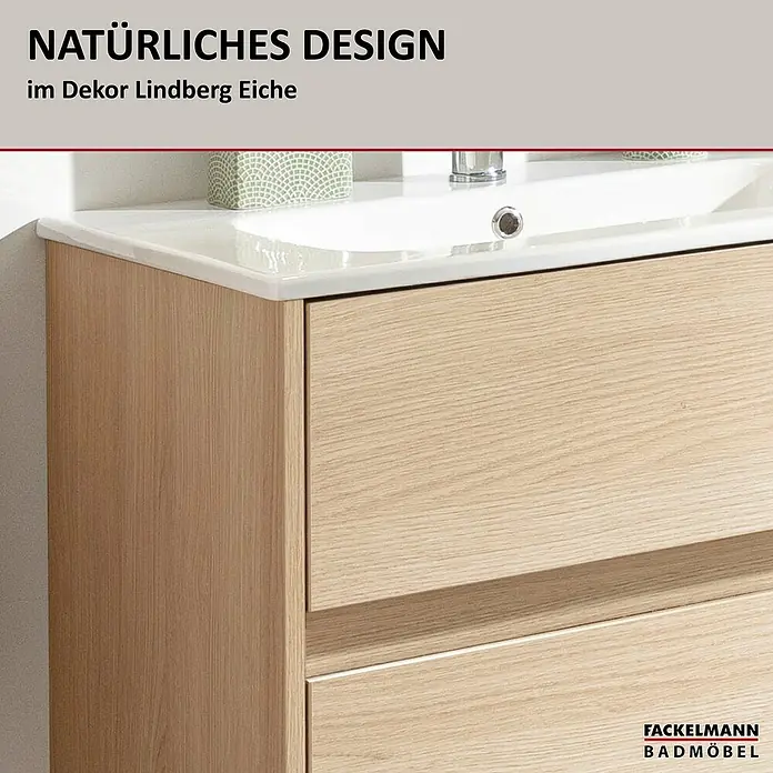 Fackelmann Compact Line Badmöbel-Set - Gesamtbreite Badmöbel: 71 cm, Lindberg-Eiche-Optik, Matt, Anzahl Schubladen: 2 Stk. - Moderner Badezimmerschrank in natürlichem Design mit Lindberg Eiche Dekor für ein stilvolles Ambiente.