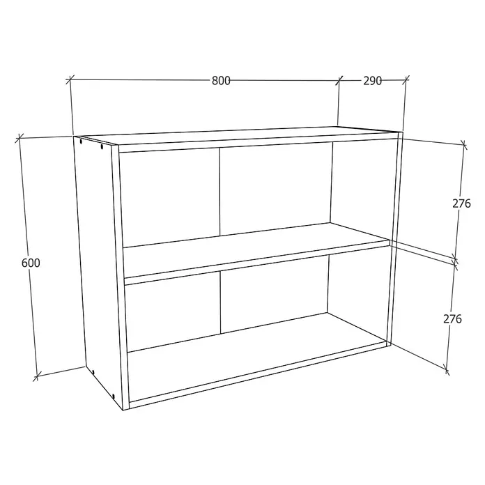 VCM Esilo Glas-Hängeschrank - 31 x 80 x 60 cm, Sonoma-Eiche - Abbildung eines stilvollen Wandregals mit zwei Fächern und präzisen Maßangaben für eine optimale Raumplanung.\n
