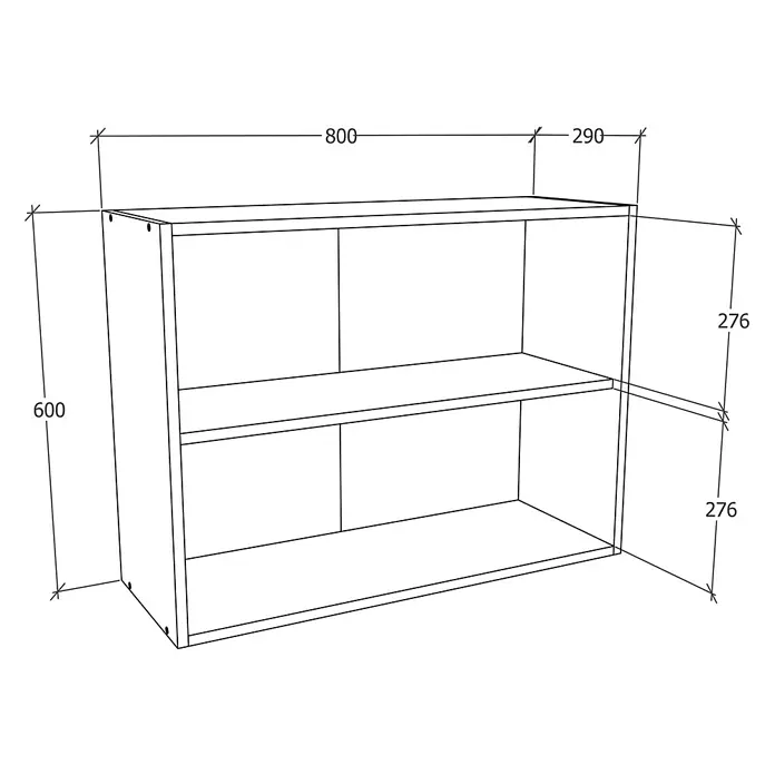 VCM Esilo Hängeschrank - 31 x 80 x 60 cm, Weiß - Abbildung eines Regals mit zwei Fächern und Maßangaben, das eine praktische Aufbewahrungslösung bietet.