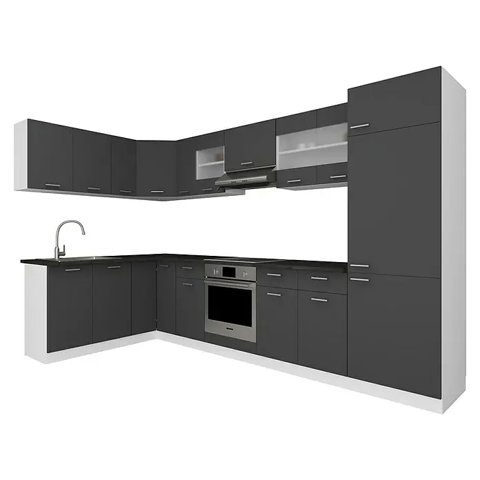VCM Esilo Küchenleerblock - Breite: 505 cm, Anthrazit, Ohne Elektrogeräte - Dunkelgraue Küche mit modernen Schränken, Spüle und Einbaubackofen für stilvolles Kochen.
