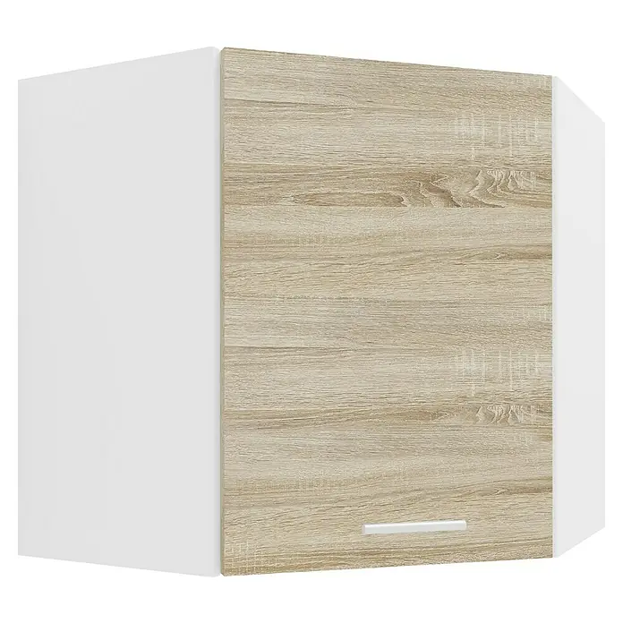 VCM Esilo Küchen-Eck-Hängeschrank - 57 x 57 x 60 cm, Sonoma-Eiche - Ein moderner Hängeschrank in Holzoptik mit schlichtem, weißem Griff, ideal für Küche oder Bad. Zeitloses Design für jeden Raum.
