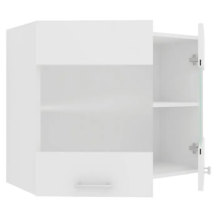 VCM Esilo Glas-Hängeschrank - 31 x 80 x 60 cm, Weiß - Weißer Hängeschrank mit offenem Regalfach und einer Tür mit Griff am unteren Fach für zusätzlichen Stauraum.