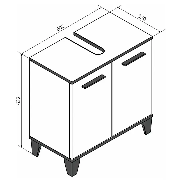 Fackelmann TE-A Waschbeckenunterschrank - Breite: 60,2 cm, Höhe: 63,2 cm, Weiß - Abbildung eines Waschtischunterschranks mit zwei Türen, Maße 602x320x632mm.