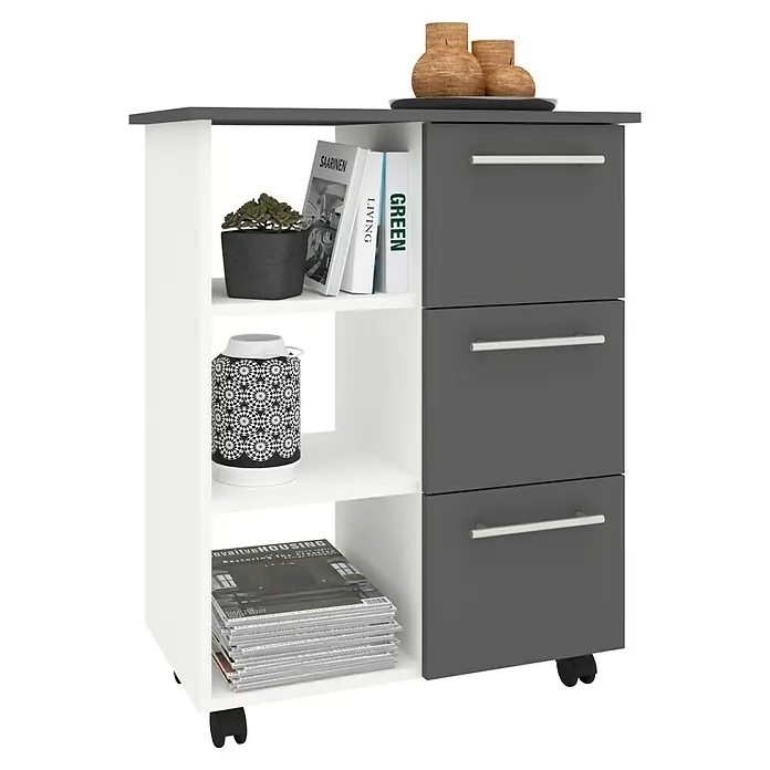 VCM Esilo Servierwagen - L x B x H: 38 x 68 x 85 cm, Anthrazit - Das elegante Sideboard mit Schubladen und offenen Regalfächern bietet viel Stauraum und präsentiert dekorative Elemente stilvoll.