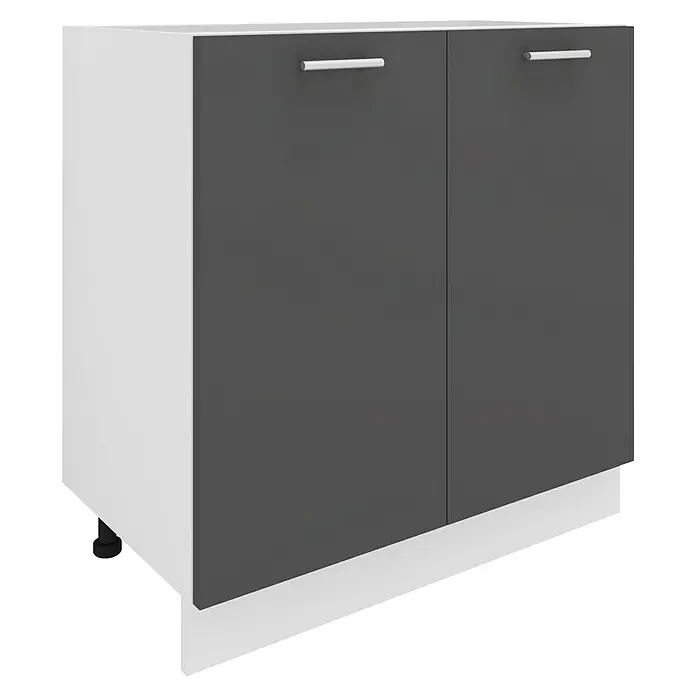 VCM Esilo Küchen-Unterschrank Typ 1 - B x T x H: 80 x 46 x 82 cm, Anthrazit - Ein moderner Unterschrank mit grauen Türen und silbernen Griffen, ideal für Küche oder Bad. Viel Stauraum und stilvolles Design.