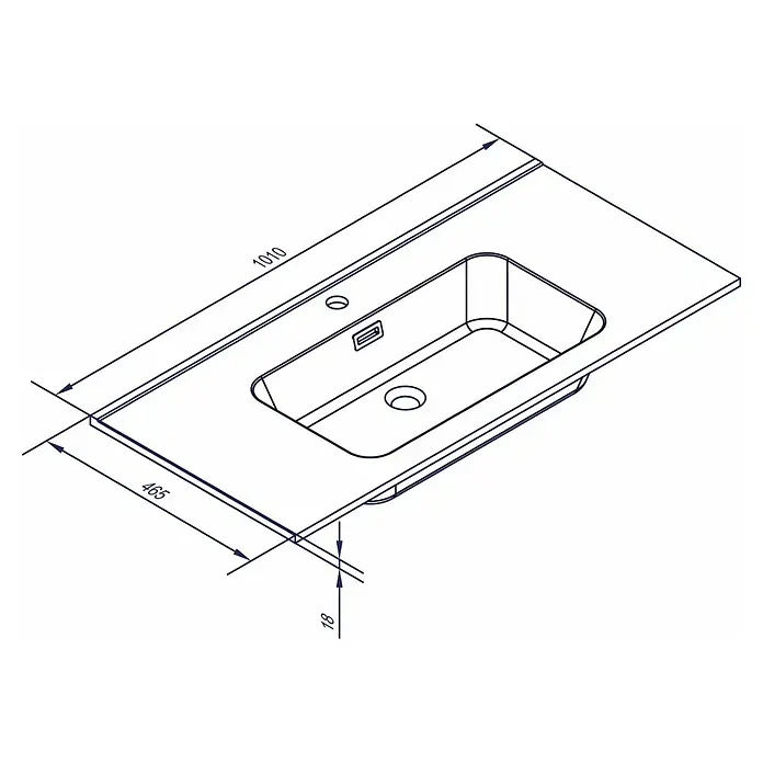 Fackelmann Vita Einbauwaschbecken - 101 x 46,5 cm, Hahnloch: Mitte, Mit Überlauf, Weiß - Waschbeckenunterschrank mit den Maßen 1010 x 465 x 18 mm.