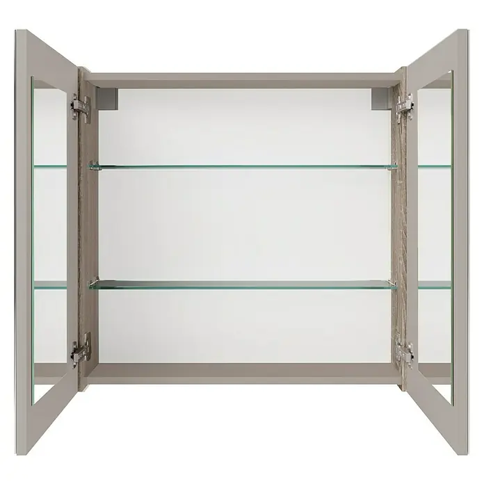 Fackelmann Compact Line Spiegelschrank - B x H: 70 cm x 68 mm, Sonoma Eiche - Offener Spiegelschrank mit zwei Glasböden. Das perfekte Möbelstück für Ihr Badezimmer, um Ordnung zu halten und alles griffbereit zu haben.
