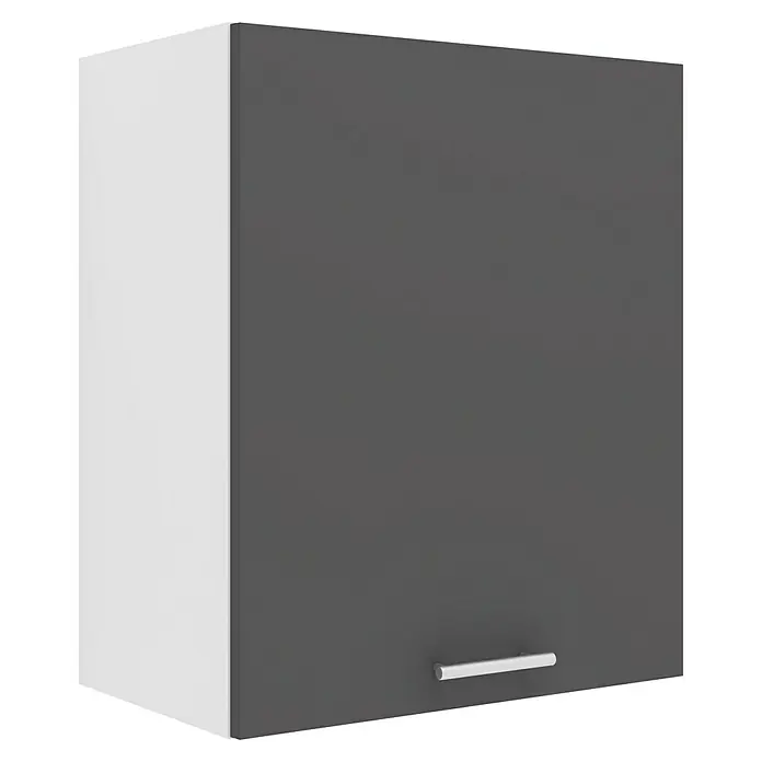 VCM Esilo Hängeschrank - 31 x 50 x 60 cm, Anthrazit - Grauer Hängeschrank mit einem silbernen Griff an der Tür und einer weißen Seite, der eine praktische Stauraumlösung bietet.