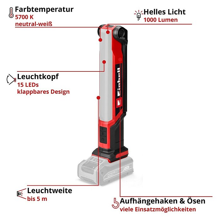 Einhell Power X-Change 18V LED-Arbeitsleuchte TE-CL 18/1000 S Li - Solo (1 000 lm) | BAUHAUS