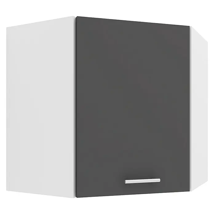 VCM Esilo Küchen-Eck-Hängeschrank - 57 x 57 x 60 cm, Anthrazit - Ein grauer und weißer Küchenschrank mit einem Griff. Der Schrank ist modern und schlicht gestaltet.