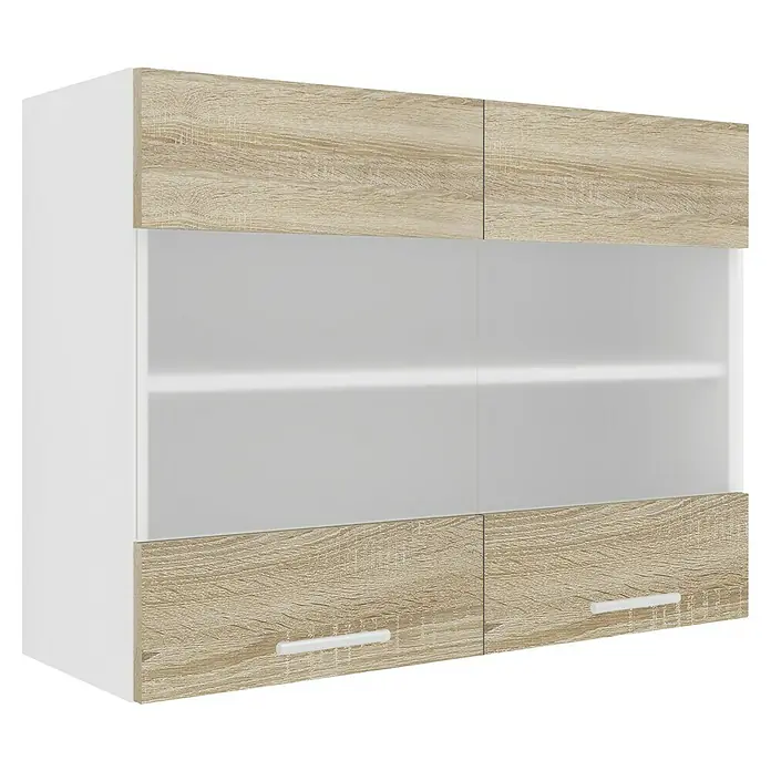 VCM Esilo Glas-Hängeschrank - 31 x 80 x 60 cm, Sonoma-Eiche - Ein moderner Hängeschrank mit Holzdekor-Blenden und weißen Akzenten. Ideal für stilvolle Aufbewahrung in jedem Raum.