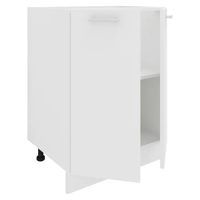 VCM Esilo Unterschrank Typ 1 - 46 x 60 x 82 cm, Weiß - Weißer Küchenschrank mit einer offenen Tür und einem silberfarbenen Griff. Innen befindet sich ein Regal.