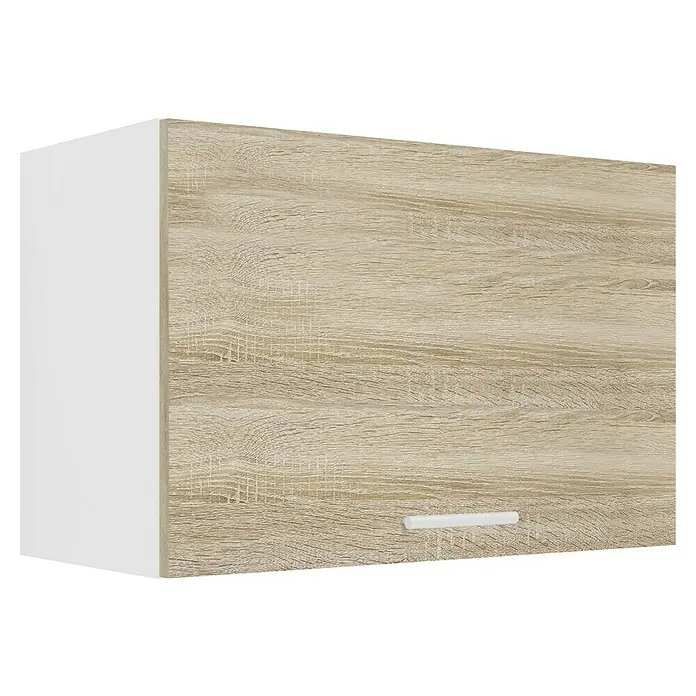VCM Esilo Hängeschrank - 31 x 60 x 40 cm, Sonoma-Eiche - Nahaufnahme eines hellen Holzschrankes mit weißer Seite und Griff, der modernes Design und Funktionalität für jeden Raum verspricht.
