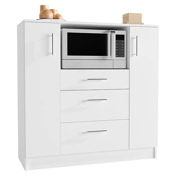 VCM Esilo Schrank - L x B x H: 40 x 109 x 110 cm, Weiß - Weißer Küchenschrank mit Mikrowelle und Schubladen bietet viel Stauraum. Ideal für moderne Küchen.