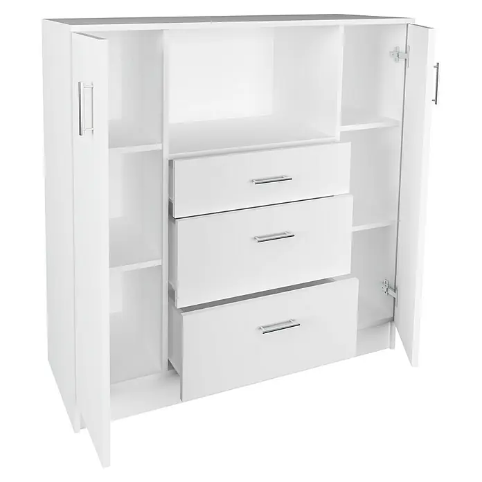 VCM Esilo Schrank - L x B x H: 40 x 109 x 110 cm, Weiß - Weißer Schrank mit offenen Türen und drei Schubladen. Viel Stauraum für verschiedene Gegenstände. Ideal für Schlafzimmer oder Wohnzimmer.