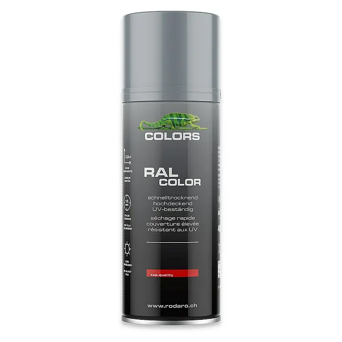 Colors Farbspray Sprühlack 400ml RAL7001 Silbergrau Glanz - RAL7001 Silbergrau Glanz, Sprühdose - Dose Sprühlack RAL Color mit Chamäleon-Logo, schnelltrocknend, hochdeckend und UV-beständig für diverse Oberflächen im Innen- und Aussenbereich.