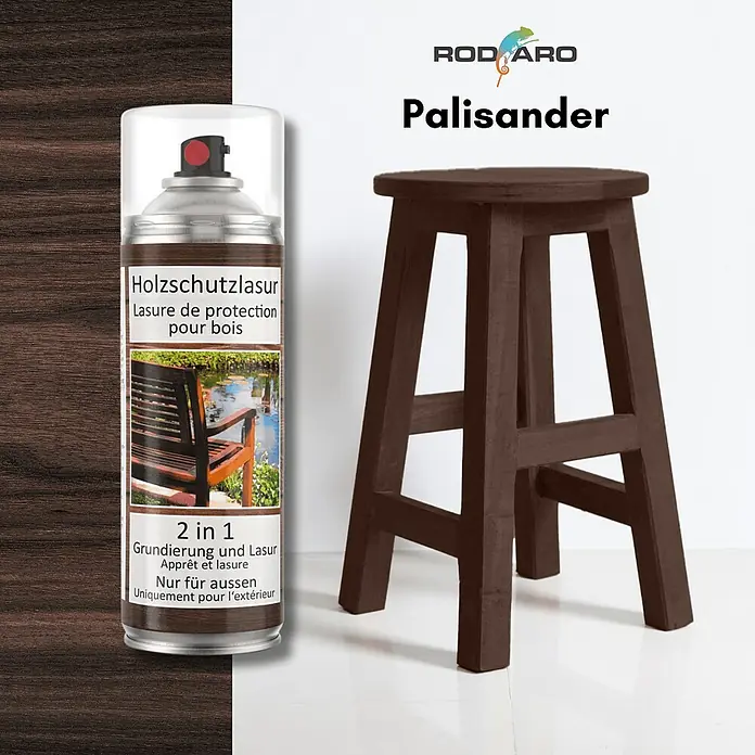 Colors Farbspray Holzschutzlasur Spraydose 400ml Palisander - Palisander, Sprühdose - Holzschutzlasur "Palisander" für den Aussenbereich: Schützt und pflegt Holzmöbel und -strukturen langanhaltend vor Witterungseinflüssen.