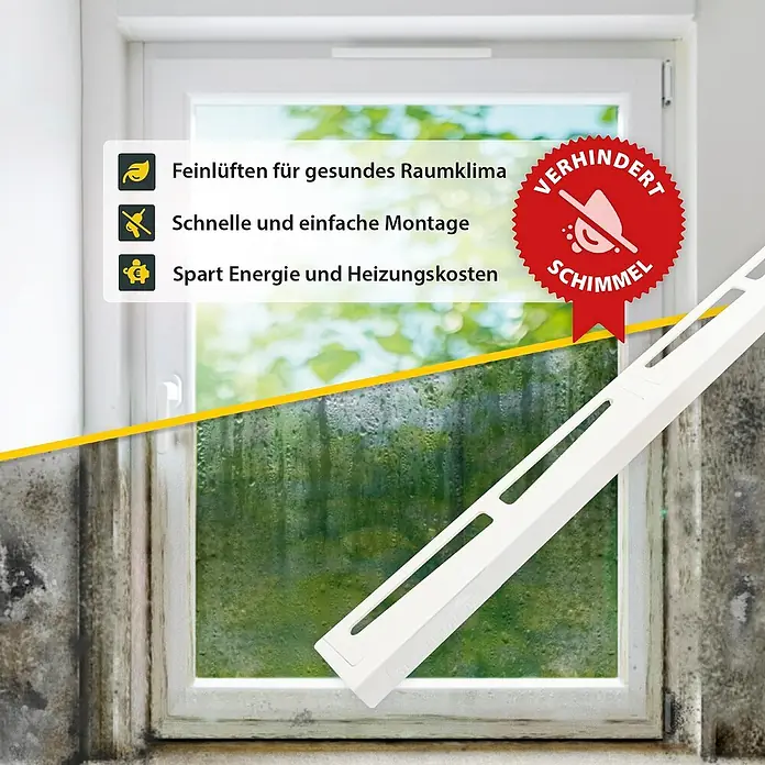 Schellenberg Fensterlüfter Plus Einzelpack - Weiß, 1 Stk. - Das Bild zeigt eine Fensterlüftung, die Schimmelbildung verhindert und für ein gesundes Raumklima sorgt.