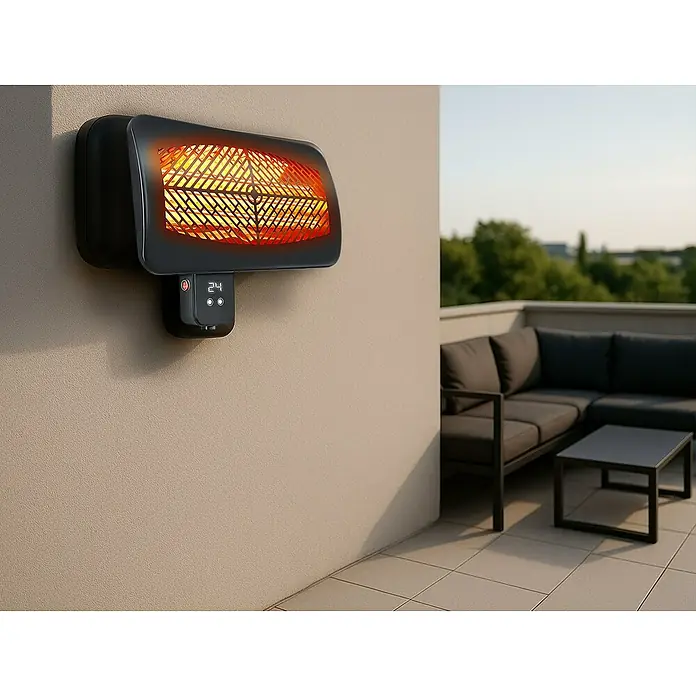 Purline Estufa de exterior Heaty Gleam Wall - Altura: 32 cm - Calefactor de pared con pantalla digital, ideal para terrazas y exteriores.