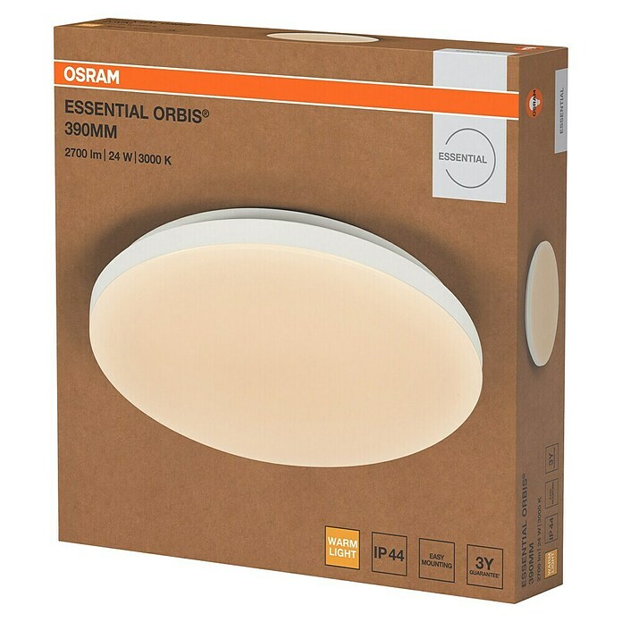 Osram Orbis LED okrogla stropna svetilka Essential  (24 W, Ø x V: 38,5 x 7 cm, Bela, Toplo bela) | 3016 - Deckenleuchte | CACB - Deckenleuchten | CAC - Indoorleuchten | CA - Beleuchtung | C - Elektro | BAUHAUS