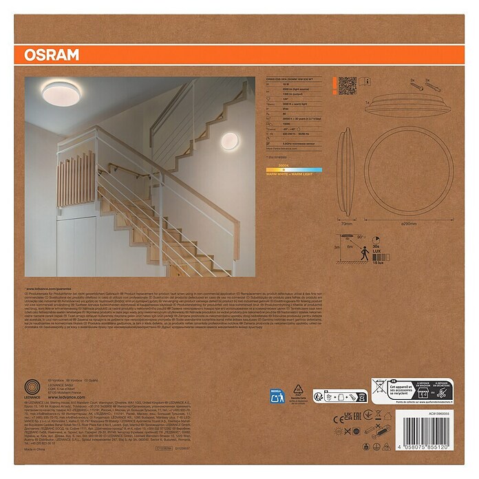 Osram Orbis Okrugla stropna LED svjetiljka Essential sa senzorom  (18 W, Topla bijela) | BAUHAUS