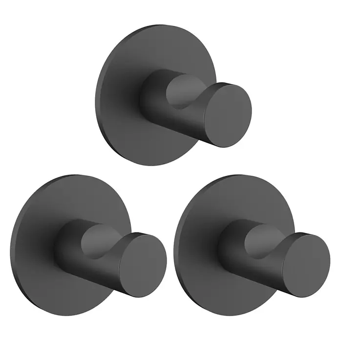Venus Haken - 3 Stk., Schwarz Matt, Matt - Drei mattschwarze Wandhaken aus Metall in runder Form, ideal für Bad oder Küche. Praktische und stilvolle Lösung zur Aufbewahrung.