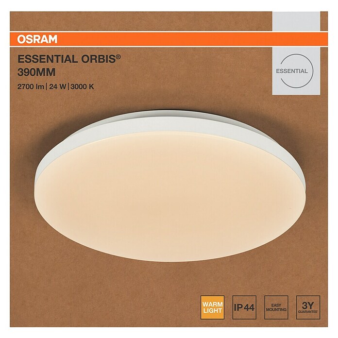 Osram Orbis LED okrogla stropna svetilka Essential  (24 W, Ø x V: 38,5 x 7 cm, Bela, Toplo bela) | 3016 - Deckenleuchte | CACB - Deckenleuchten | CAC - Indoorleuchten | CA - Beleuchtung | C - Elektro | BAUHAUS