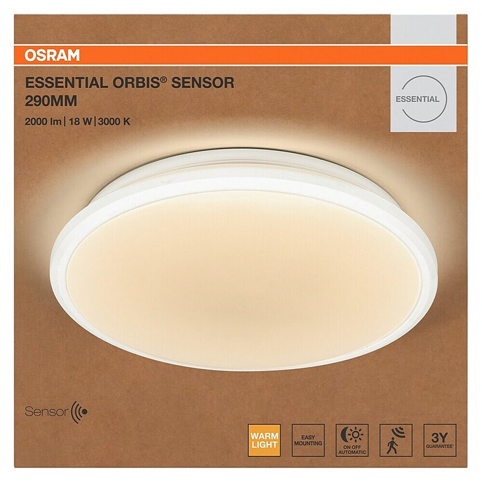 Osram Orbis Okrugla stropna LED svjetiljka Essential sa senzorom  (18 W, Topla bijela) | BAUHAUS