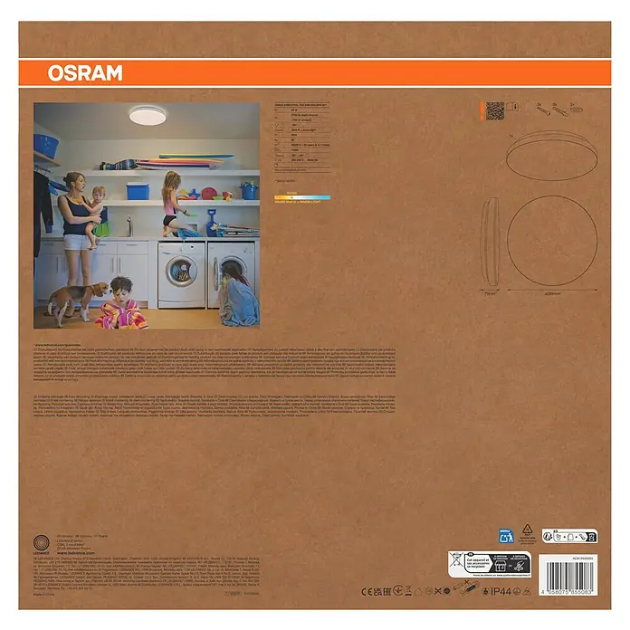Osram Orbis LED-Deckenleuchte rund Essential - 24 W, Ø x H: 38,5 x 7 cm, Weiß, Warmweiß - Abbildung des OSRAM LED-Deckenleuchte Produkts, das eine warme, angenehme Beleuchtung bietet und einfach zu installieren ist.