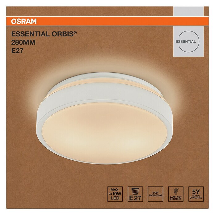 Osram Orbis Okrugla stropna LED svjetiljka Essential  (10 W, Ø x V: 28 x 9,5 cm, Bez izvora svjetlosti) | BAUHAUS