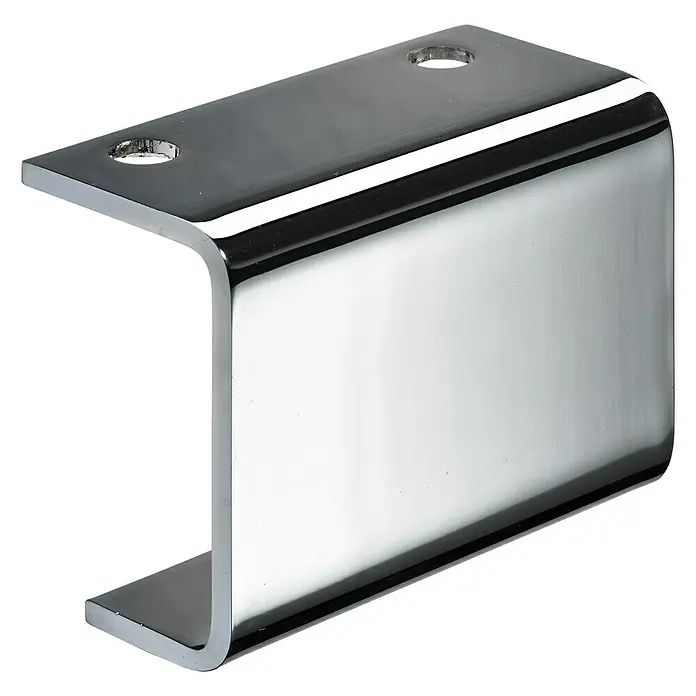 Hettich Möbelfuß U-Rail - L x B x H: 4,3 x 9 x 7 cm, Traglast: 50 kg, Stahl, Silber - Glänzendes, verchromtes U-förmiges Beschlagteil mit Bohrlöchern zur Befestigung.