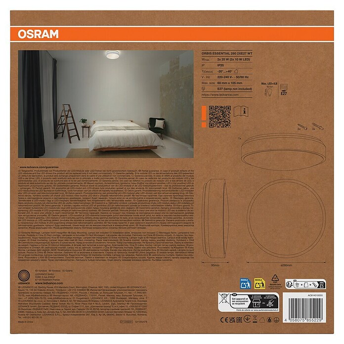 Osram Orbis Okrugla stropna LED svjetiljka Essential  (10 W, Ø x V: 28 x 9,5 cm, Bez izvora svjetlosti) | BAUHAUS