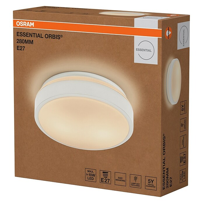 Osram Orbis LED-Deckenleuchte rund Essential (10 W, Ø x H: 28 x 9,5 cm, Weiß, Ohne Leuchtmittel) | BAUHAUS