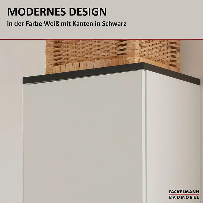 Fackelmann TE-A Hochschrank - B x T x H: 30,2 x 32 x 175,2 cm, Weiß - Modernes Badmöbel-Design in Weiß mit schwarzen Kanten. Schlicht und elegant für jedes Badezimmer.
