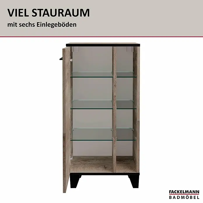 Fackelmann TE-A Midischrank - B x T x H: 47 x 32 x 94,2 cm, Nature Oak Holzoptik - Der Fackelmann Badmöbel-Hochschrank bietet viel Stauraum mit sechs Einlegeböden. Ideal für jedes Badezimmer.
