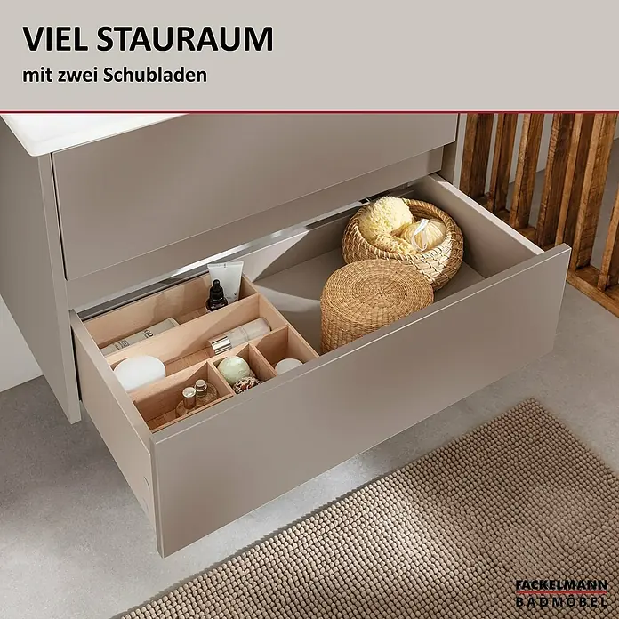 Fackelmann Compact Line Badmöbel-Set - Gesamtbreite Badmöbel: 71 cm, Kaschmir, Matt, Anzahl Schubladen: 2 Stk. - Schublade mit viel Stauraum im modernen Badmöbel. Ideal für Kosmetikartikel und Badutensilien, dank durchdachter Fächeraufteilung.